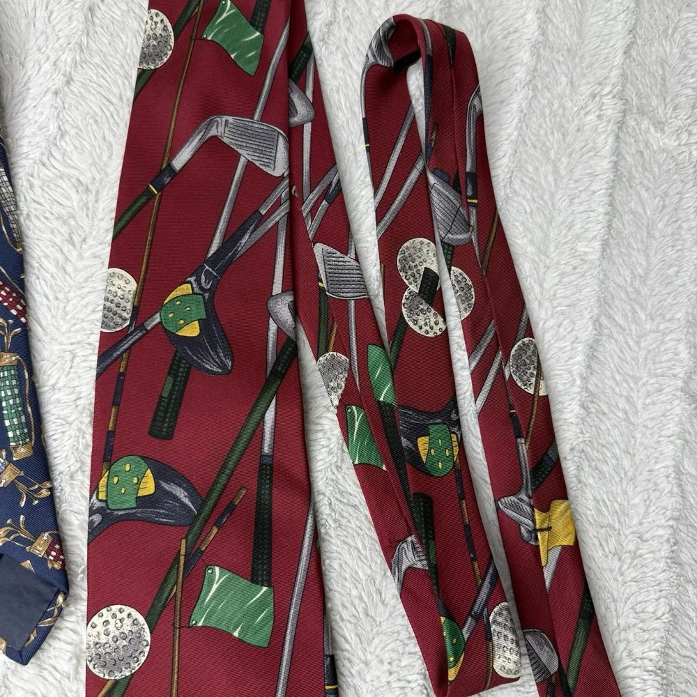 AKA Eddie Bauer Silk Golf Men's Neck Ties Bundle Of Two Red Blue‎ Novelty Tie